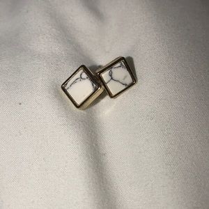 Gold and marble square stud earrings